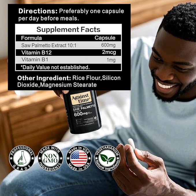 Ultra High Content Saw Palmetto Prostate Support Complex, 60 Capsules, with Vitamin B1 and B12