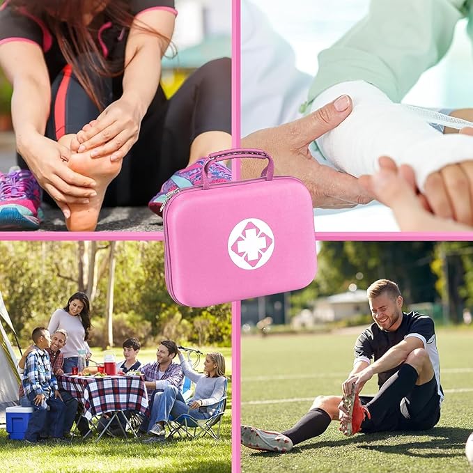 300PCS Home First Aid Kit for Hiking Car Home Emergency Kit First Aid Bag Multiple Purpose Outdoor Backpacking Gear for Disaster Preparedness Pink