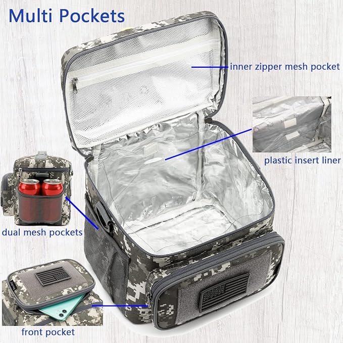 FlowFly Tactical Lunch Bag Large Insulated Lunch Box Cooler Tote for Men, Women with MOLLE/PALS Webbing (Digital#Camo, Medium)