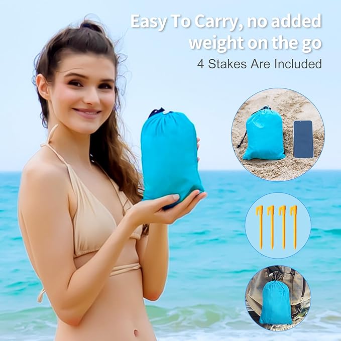 Beach Blanket Sandproof, Extra Large Beach Mat 120'' x 106'' Oversized Big & Compact Travel Mat Quick Drying, Lightweight, Pockets Picnic Mat for Beach, Camping, Hiking