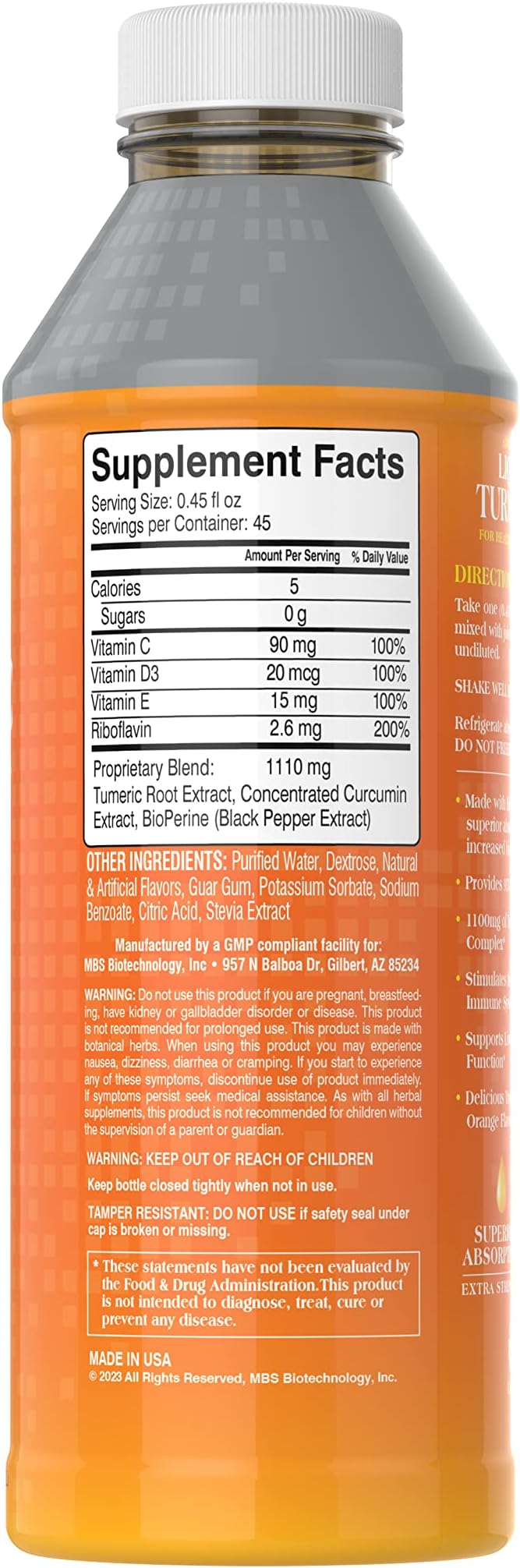 Advanced Liquid Turmeric – High Absorption Curcumin with Black Pepper & Vitamin D3 for Maximum Bioavailability – Joint, Inflammation & Immune Support – 20 fl oz