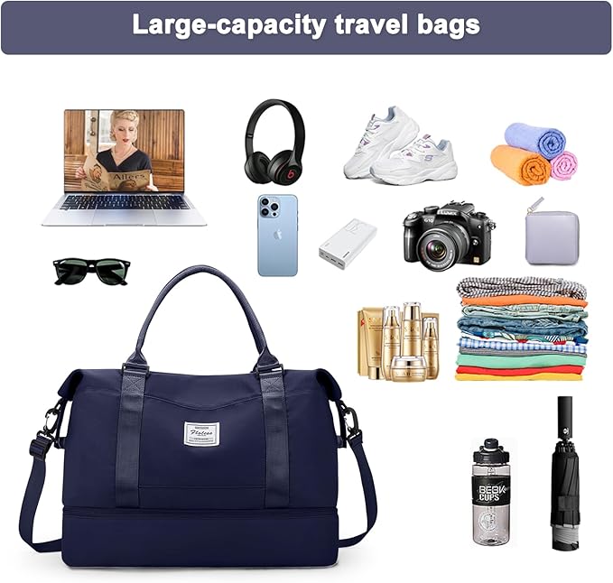 Travel Duffel Bag,Sports Tote Gym Bag,Shoulder Weekender Overnight Bag for Women
