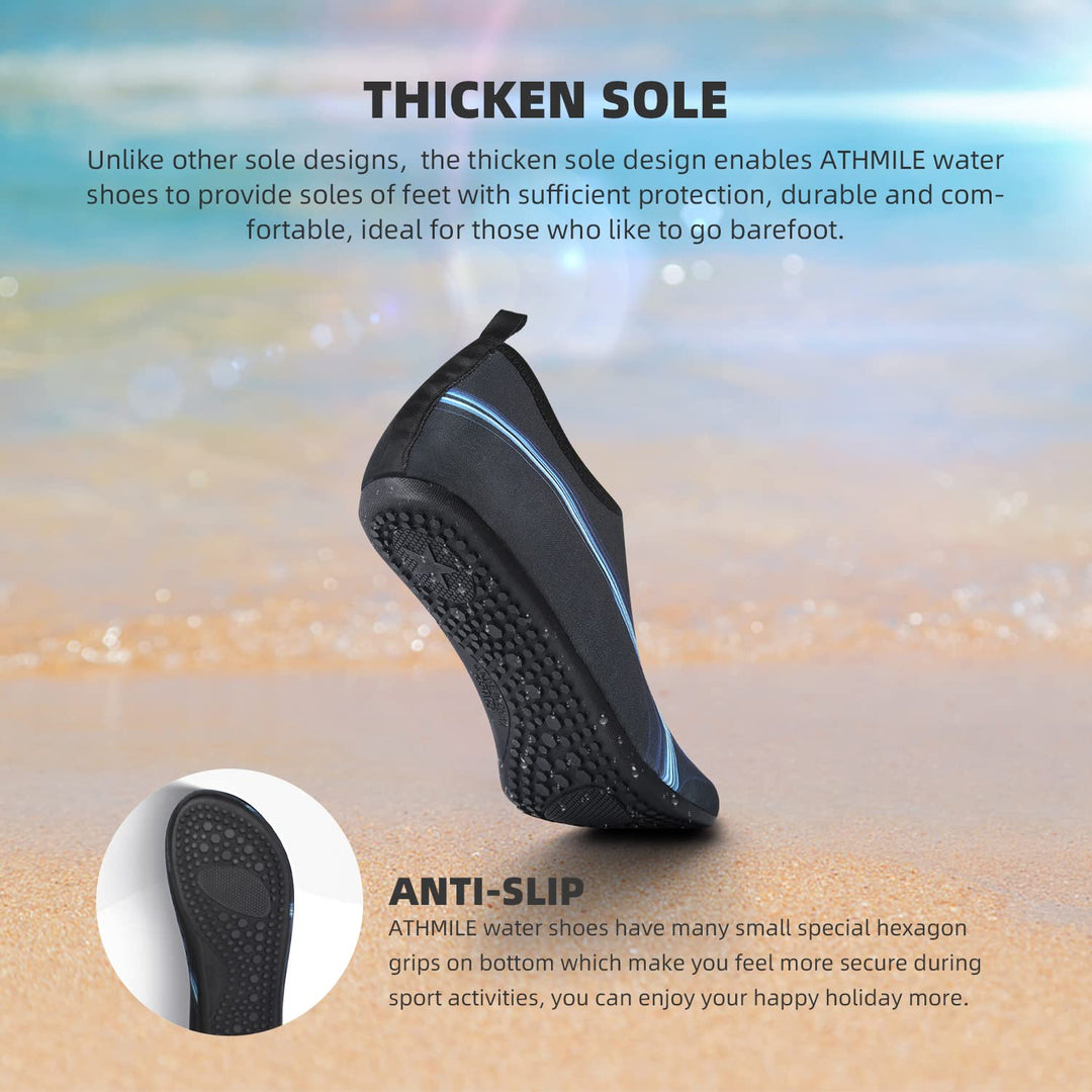 ATHMILE Water Shoes Women Men Barefoot Aqua Socks Quick-Dry for Beach Swim Pool Yoga Camping Cruise Surf Sport
