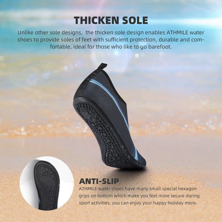 ATHMILE Water Shoes Women Men Barefoot Aqua Socks Quick-Dry for Beach Swim Pool Yoga Camping Cruise Surf Sport