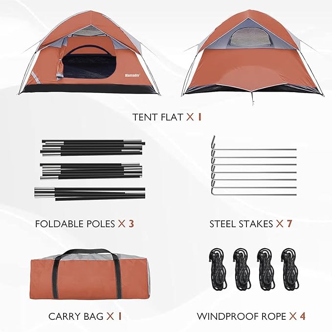 Camping Tent, Waterproof 2/3/4 Person Tents for Camping, Lightweight Easy Set Up Outdoor Hiking Tent Backpacking Tent with Carry Bag, Backpack Tent Suit for Family Beach Hiking Travel