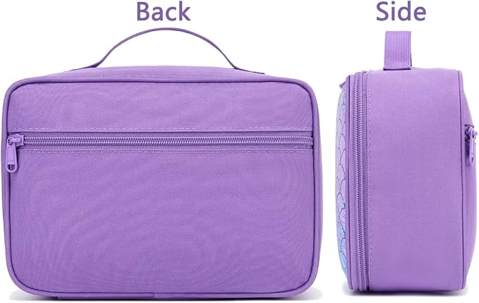 FlowFly Kids Lunch box Insulated Soft Bag Mini Cooler Back to School Thermal Meal Tote Kit for Girls, Boys,Glitter-Purple