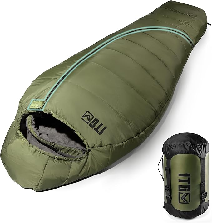 Mummy Sleeping Bag for Adults, Cold Weather Camping Sleeping Bags (25-36℉) with Adjustable Hood, Phone Pocket, Compression Sack for Warm Camping Hiking Outdoor