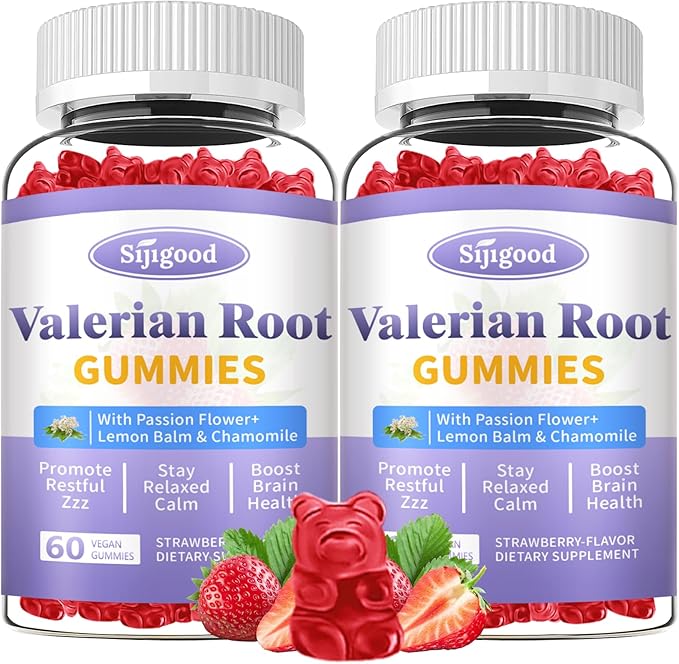 2 Pack Valerian Root Gummies Organic, Valerian Root Supplement for Zzz, Relaxation & Calm, Natural Herbal Supplement for Men & Women, Melatonin Free, Vegan, Non-GMO, Strawberry Flavor, 60 Count