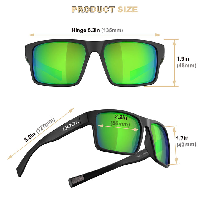 QOOL TIMES Living out your F1A Square Polarized green Sunglasses Men Women Fishing Running Driving