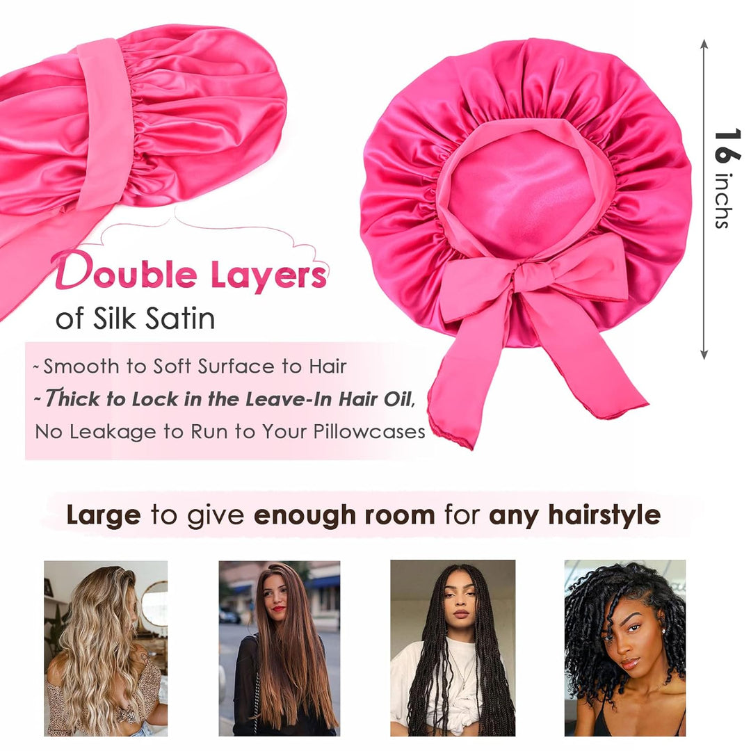 Silk Sleeping Bonnet for Women | Double Layer Satin Lined | Curly Hair, Black