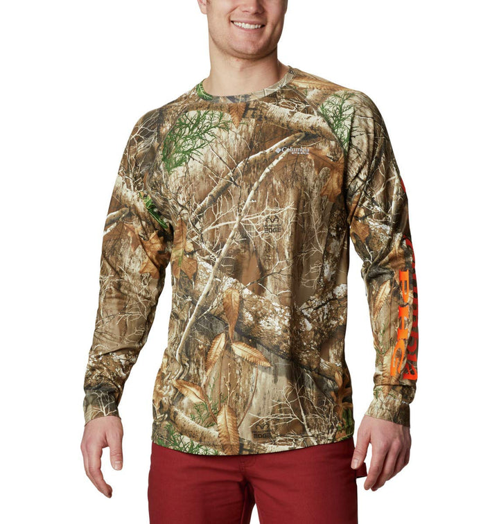 Columbia Men's PHG Super Terminal Shot Long Sleeve, Realtree Edge/Blaze Logo, XX-Large