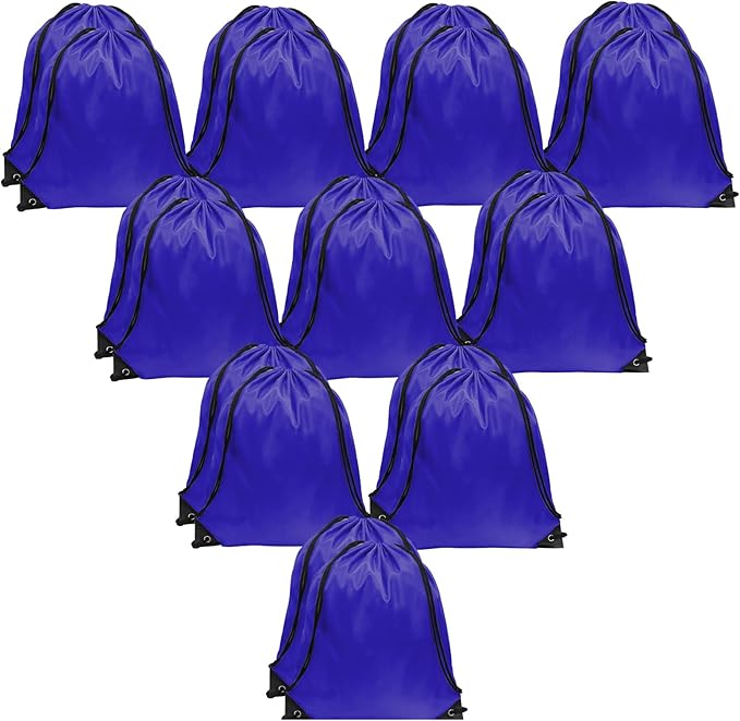 GoodtoU Drawstring Backpacks, Bags Bulk Nylon Backpack Draw String Back Bag Cinch Sack Gym Bag for Sport, Traveling, Team (Blue, 20Pcs)