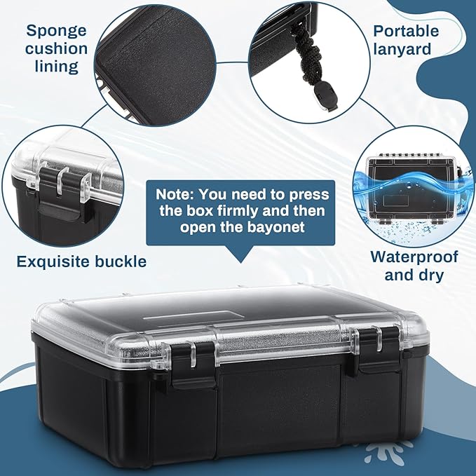 2 Pcs Waterproof Dry Box for Boat Junction Box 9.3 x 7.1 x 1.9 Inches,large,watertight Storage Protective Case for Mobile Phones Wallets Camping Hiking Boating, Black