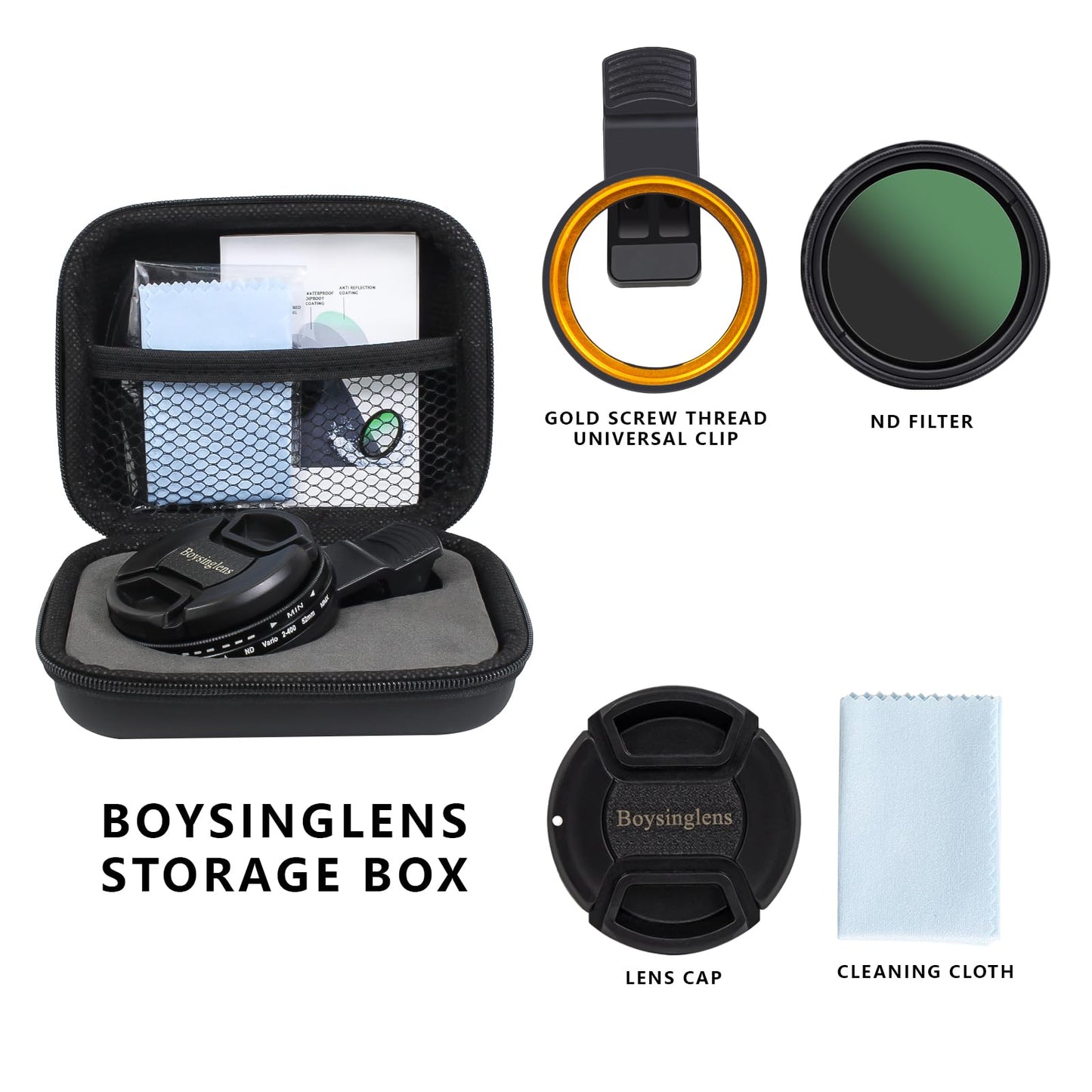 52MM Variable ND2-ND400 Filter, Ultra Slim Multi-Coated Adjustable Neutral Density Filter, Clip-on Phone Lens ND Filter Kit, Compatible for iPhone 15 14 13 12 11, Google Pixel and Other Smart Phones