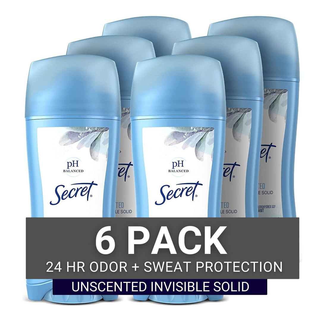 Secret Antiperspirant and Deodorant Women, Original Unscented Invisible Solid, pH Balanced, 2.6 Oz (Pack of 6)