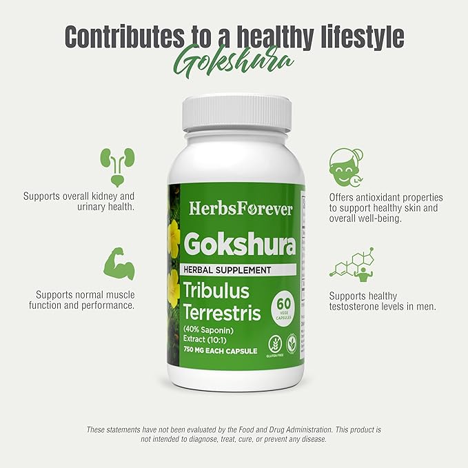 Tribulus Terrestris Gokshura 750mg | 30% Saponins, 60 Vegan Capsules | Ayurvedic Supplement for Vitality, Energy, Stamina & Wellness Support