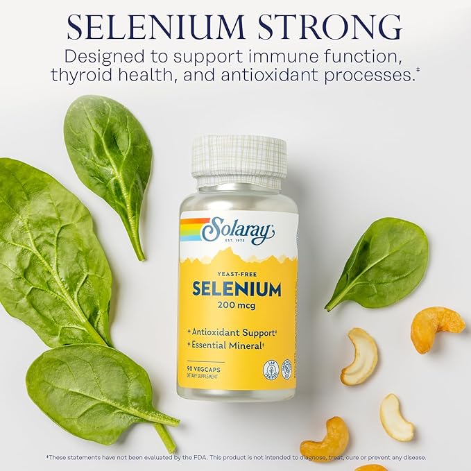 Solaray Yeast Free Selenium 200mcg, Selenium Capsules for Healthy Thyroid Function & Immune Support, High Absorption Supplement, Vegan, 90 Servings, 90 VegCaps