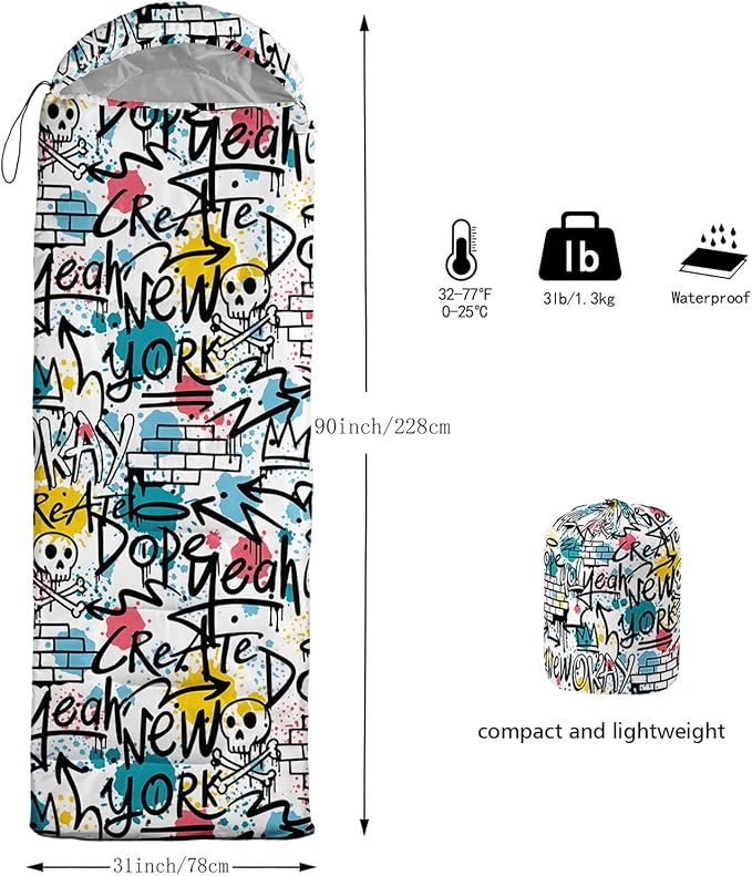 AILONEN Boys Sports Camping Sleeping Bags,Lightweight & Waterproof,3 Season Warm & Cool Weather,Black Player Basketball Sleeping Bags for Kids Adults,Travelling,Outdoors