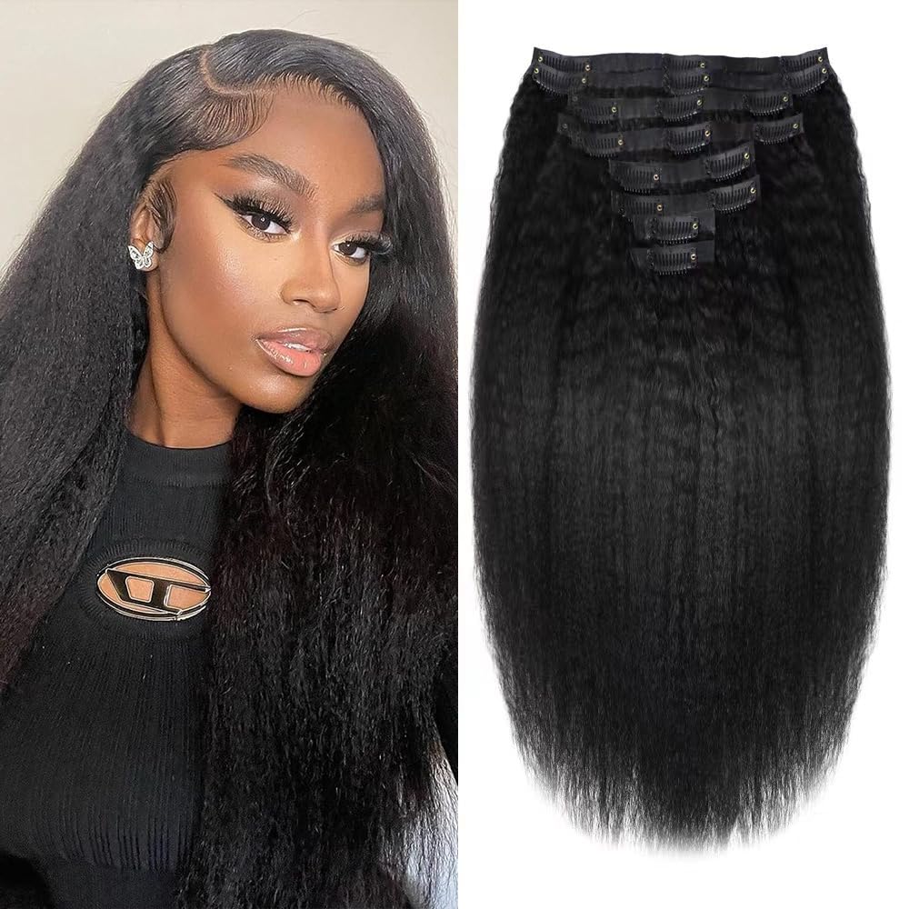Seamless Clip In Hair Extensions Human Hair Kinky Straight 18Inch 120G 8Pcs Seamless Clip Ins For Black Women Real Human Hair Ex