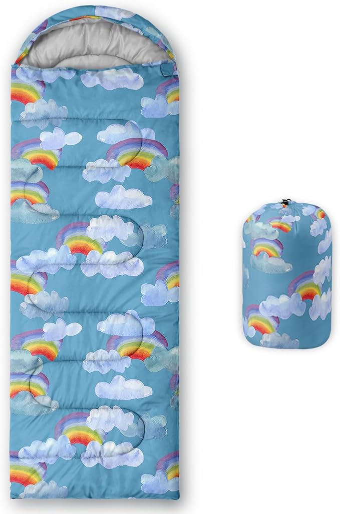 AILONEN Cartoon Fox Camping Sleeping Bag for Boys Girls Adults,Lightweight & Waterproof,3 Season Warm & Cold Weather,Portable,Kawaii Fox Printed Sleeping Bag,Traveling,Camping,Hiking