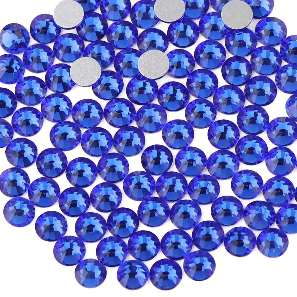 Beadsland 288Pcs Flat Back Crystal Rhinestones Round Gems For Nail Art And Craft Glue Fix,Sapphire,Ss34,7.1-7.3Mm