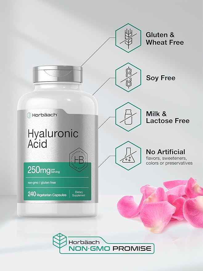Horbäach Hyaluronic Acid Capsules | 250 mg | 240 Count | Non-GMO and Gluten Free Supplement