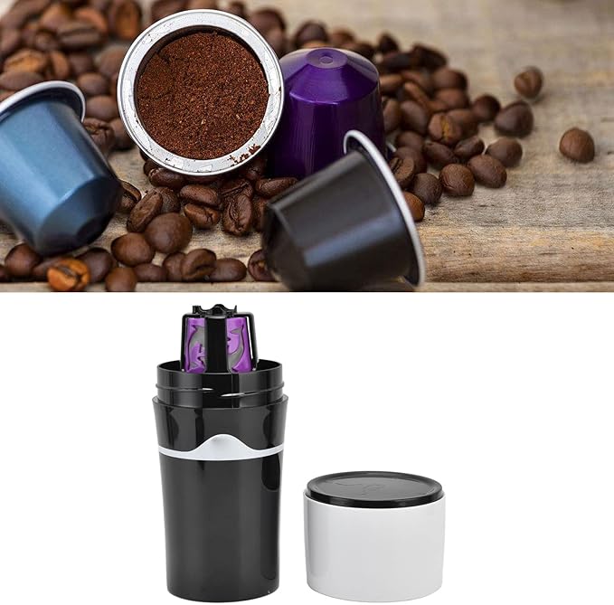 450ml Portable Drip Coffee Travel Mug, Side Leakage Proof Sharing Cup Lid Drip Coffee Machine with 3 Capsules for K Cup Capsules (Black White)
