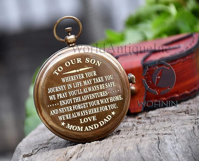 Son Gift to Our Son Compass Gifts for mom and dad with Leather Case Unique Birthday Wedding Day, Son Gifts from mom to Son - Motivational Quote Graduation Back to School Birthday Gift