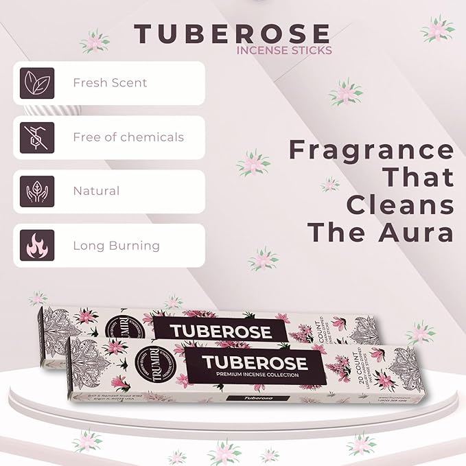 Tuberose Incense Sticks - Total 40 Insence-Sticks - Dual Pack of 20 Insense - Inciensos - Inscents - Natural Non Toxic Ingredients - Incents - Incence - Inscense - Insents