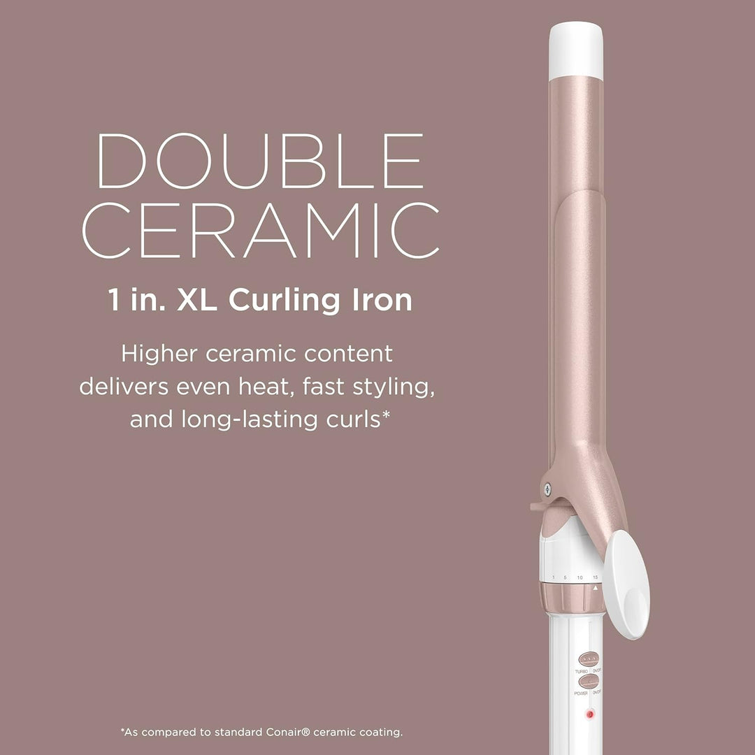 Conair Double Ceramic 1-Inch Curling Iron | Classic Curls | White/Rose Gold