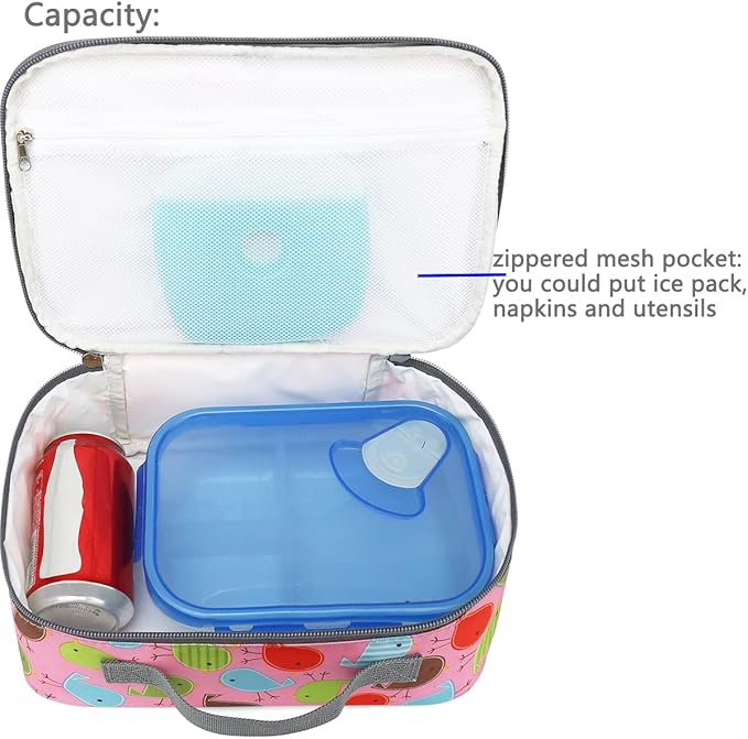FlowFly Kids Lunch box Insulated Soft Bag Mini Cooler Back to School Thermal Meal Tote Kit for Girls, Boys, Bird