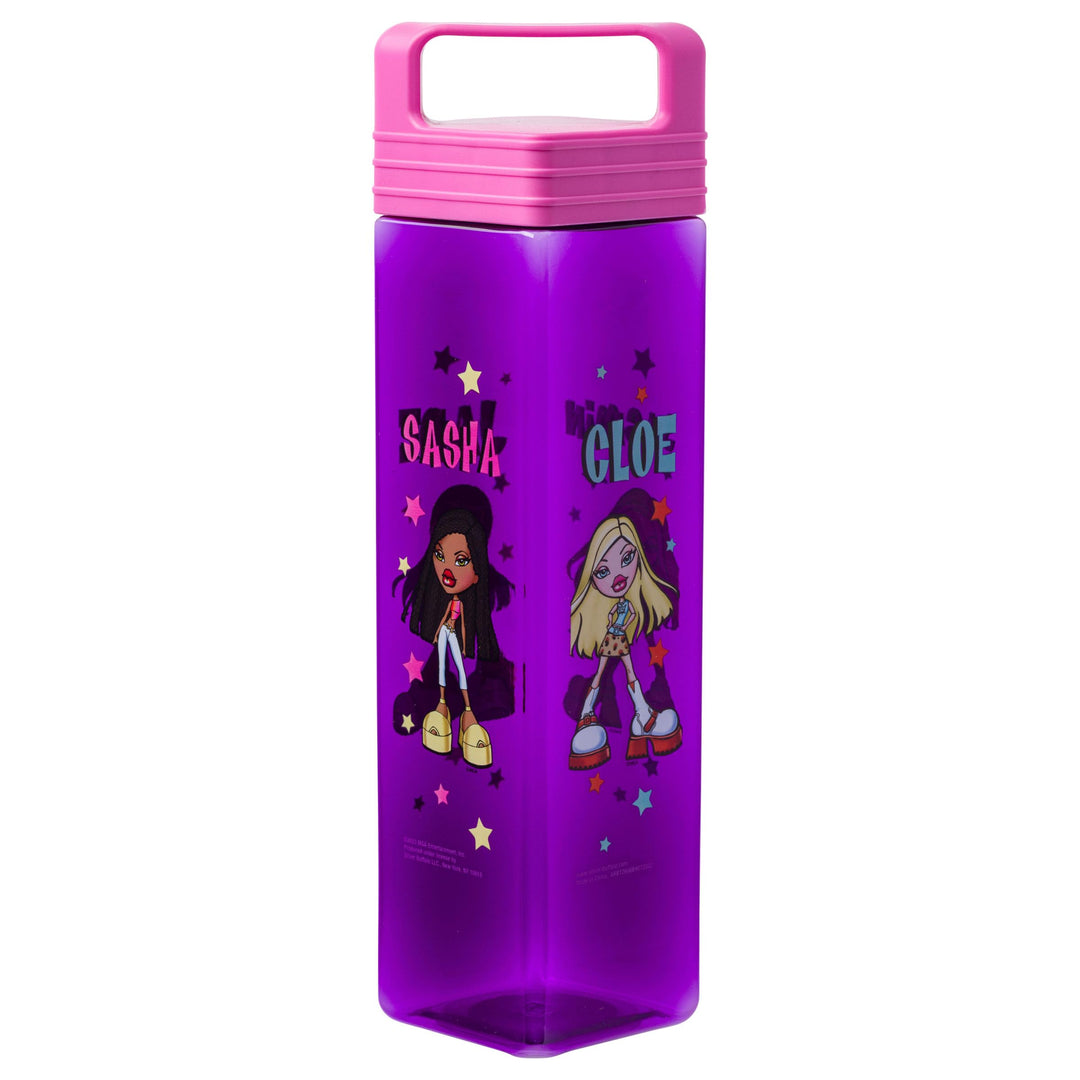 Silver Buffalo Bratz Doll Star Set Plastic Square Water Bottle with Lid, 25 Ounces