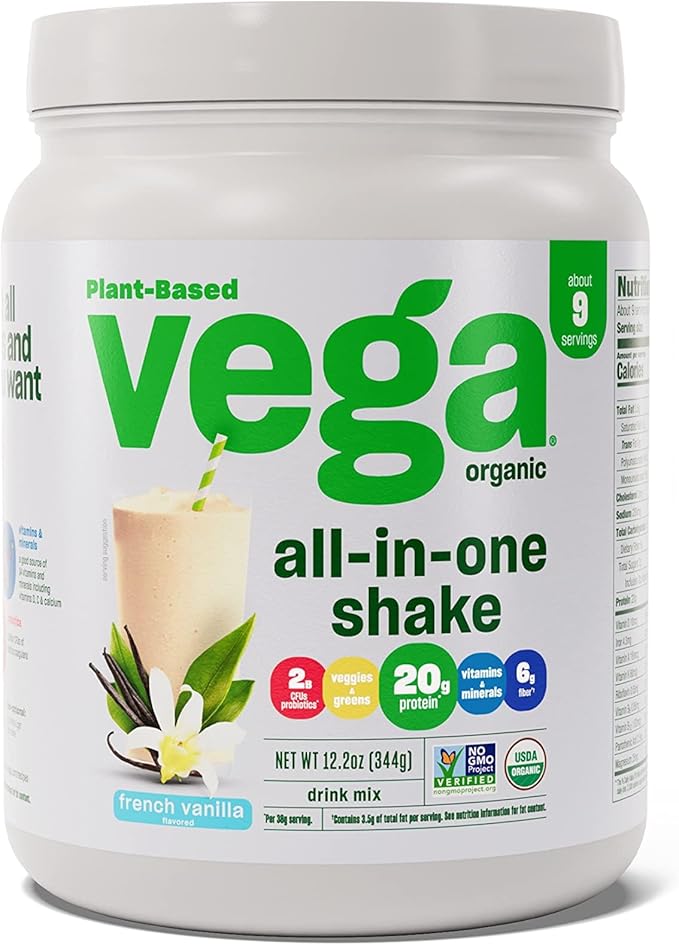 Vega Organic All-in-One Vegan Protein Powder, French Vanilla -Superfood Ingredients, Vitamins for Immunity Support, Keto Friendly, Pea Protein for Women & Men, 12.2 oz (Packaging May Vary)