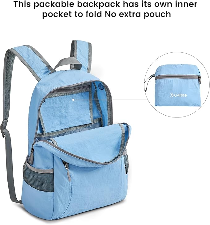 G4Free 20L Lightweight Packable Backpack Travel Hiking Daypack Foldable Backpack for Men Women(Light Blue)