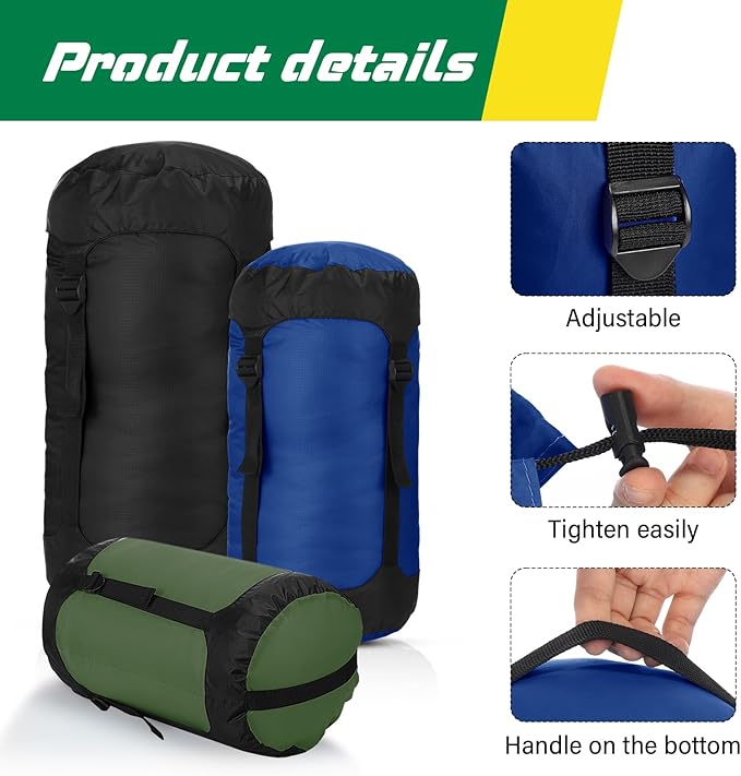 5 Pcs Compression Sacks for Backpacking 5L/10L/15L/20L/35L Camping Sleeping Bag Stuff Sack Water Resistant Sleeping Bag Storage Sack for Space Saving Hiking Gear