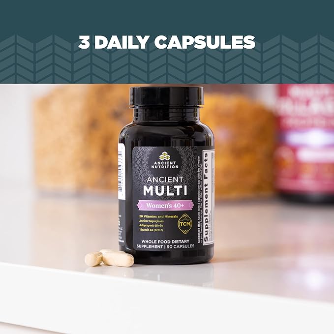 Ancient Nutrition Multivitamin for Women 40, Multi Vitamin and Immune Support with Vitamin D & C, 20 Vitamins and Minerals, Stress and Sleep Support, Supports Bone and Blood Health, 90 Capsules