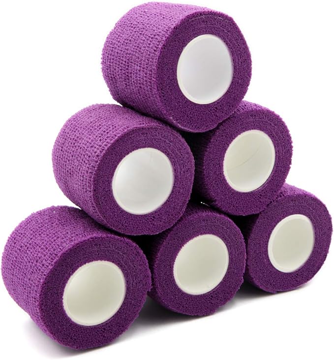 First Aid Tape Self Adhesive Bandage First Aid Bandages Cohesive Wrap Colorful Bandages(2 inches x 5 Yards,6 Packs,Purple)