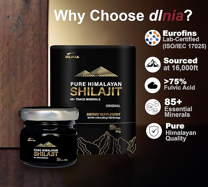 Shilajit Pure Himalayan Organic Shilajit Resin Supplement- Gold+ Grade with 85+ Trace Minerals with 75% Fulvic Acid, Overall Energy & Immune Support, Pure Shilajit for Men & Women, 65g