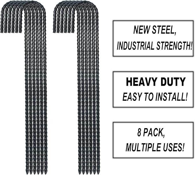 16 Inch Ground Rebar Stakes, J Hook Extra Heavy Duty Rust Proof Coated Steel Ground Anchors with Chisel Point End for Camping Tent and Canopy Tent (8)