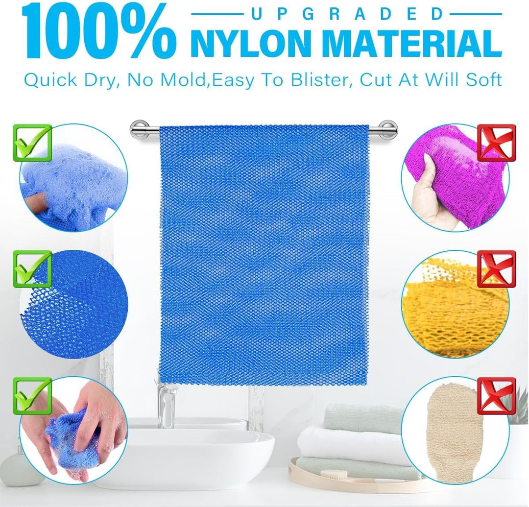 3-Piece African Net Bath Sponge Set | Exfoliating Shower Scrubber | Black, Blue, Brown