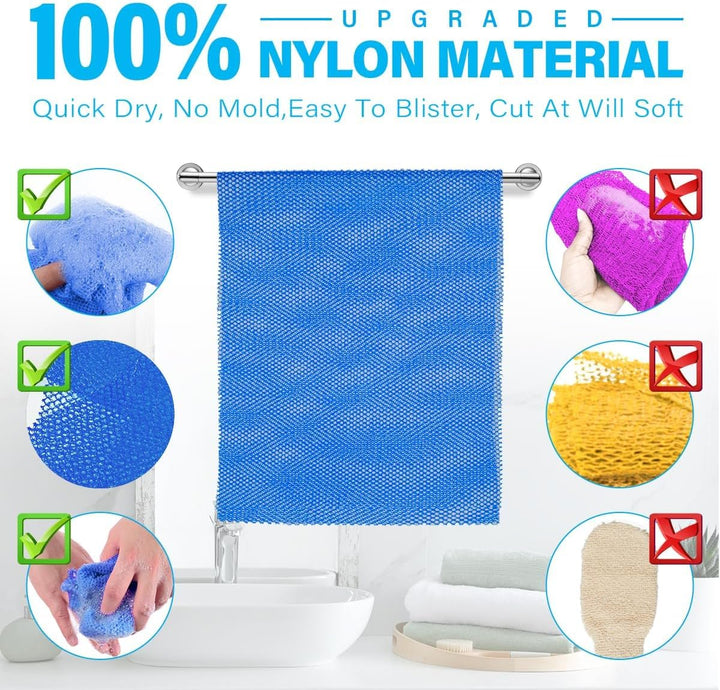 3-Piece African Net Bath Sponge Set | Exfoliating Shower Scrubber | Black, Blue, Brown