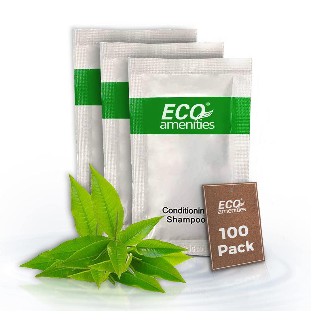 ECO Sachet Individually Wrapped Travel Toiletries, Bulk Mini Hotel Shampoo and Conditioner 2in1 10ml (100 pk)