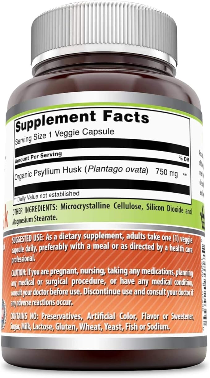 Amazing Formulas Psyllium Husk 750mg 120 Veggie Capsules Supplement | Non-GMO | Gluten Free | Made in USA | Suitable for Vegetarians | 2 Pack