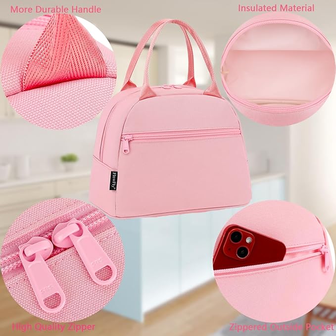 FlowFly Lunch Bag Tote Bag Lunch Organizer Lunch Holder Insulated Lunch Cooler Bag for Women/Men,Pink, LB002-PK07