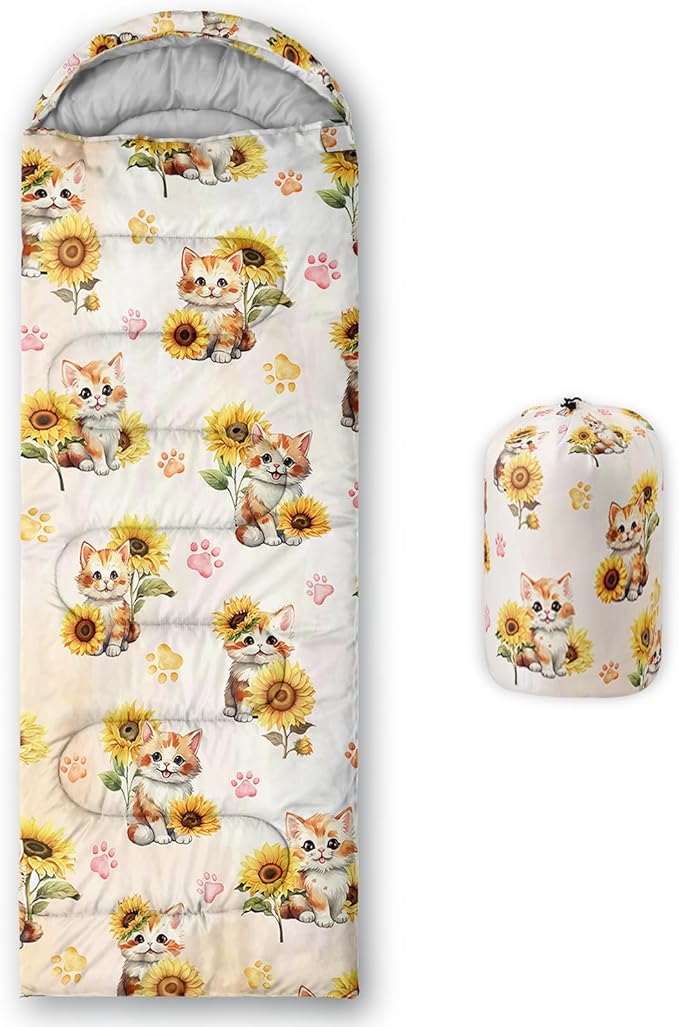 AILONEN Cartoon Fox Camping Sleeping Bag for Boys Girls Adults,Lightweight & Waterproof,3 Season Warm & Cold Weather,Portable,Kawaii Fox Printed Sleeping Bag,Traveling,Camping,Hiking