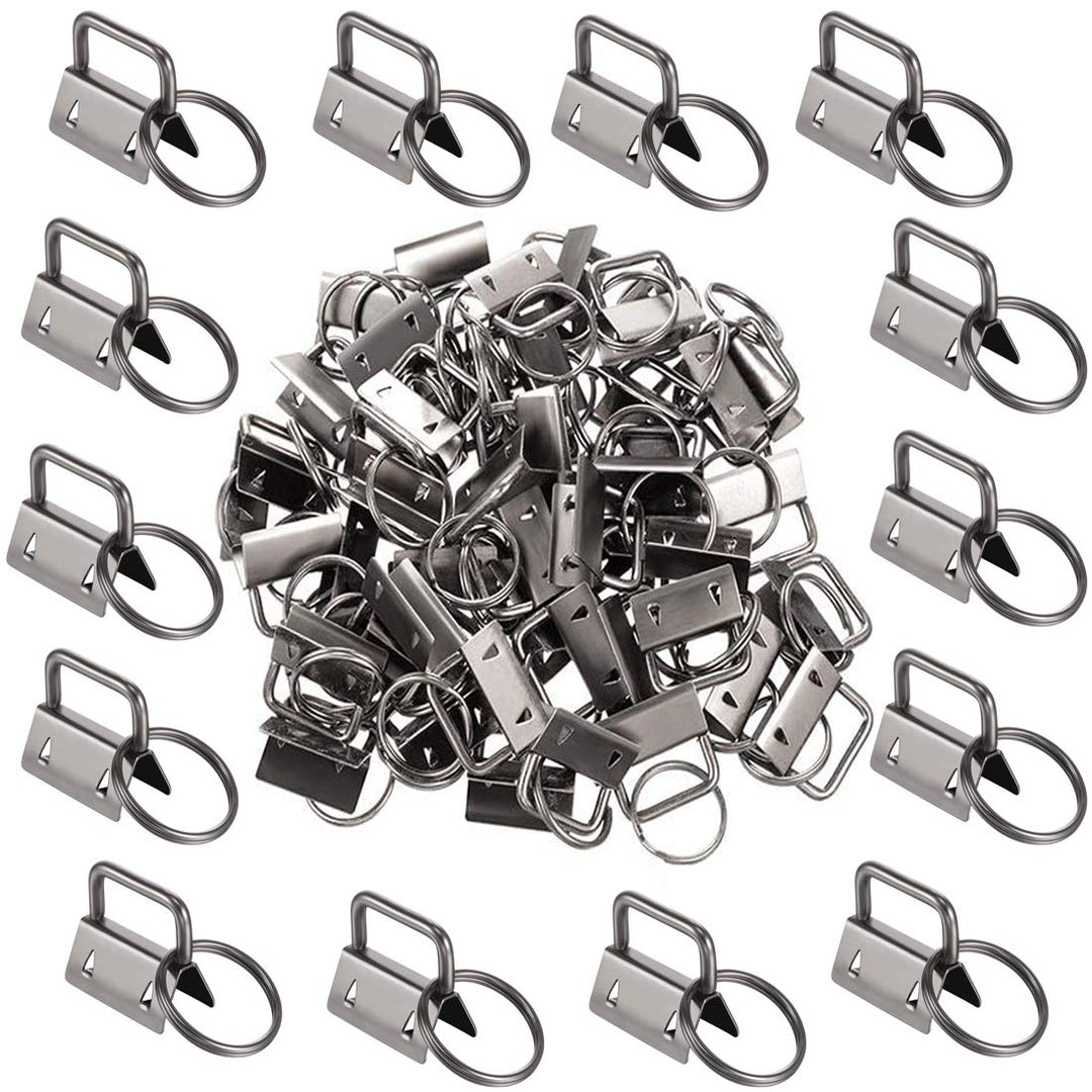 Qovydx 45Pcs 1 inch Black Key Fob Hardware Kits 1” Metal Gun-black Keyfobs Hardware Bulk for Keychains Fob Wristlet Hardware with Key Ring for Lanyard