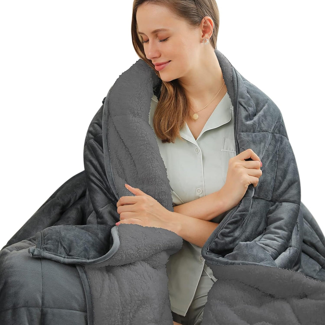 20 lbs Double Couple Sherpa Fleece Weighted Blanket | Plush Heavy Throw for Adults