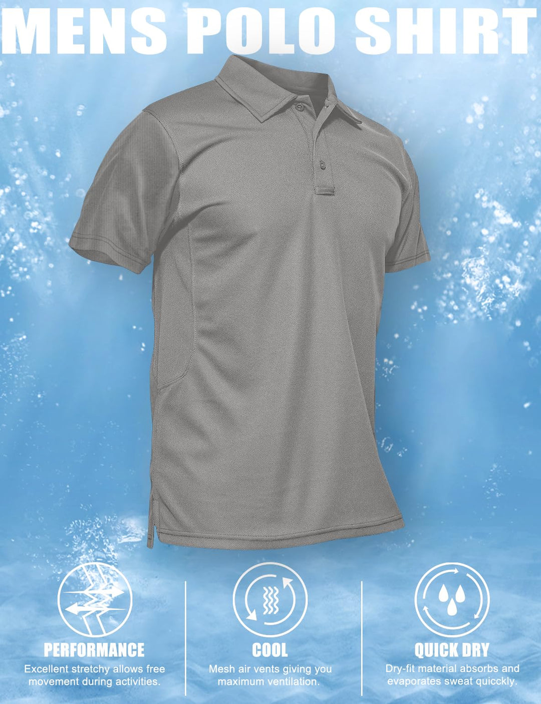 MAGCOMSEN Work Shirts for Men Golf Shirts Fishing Shirts Casual Shirts Quick Dry Shirts Golf Polo Shirts Light Grey S