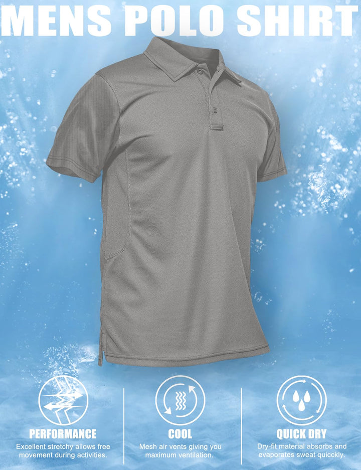 MAGCOMSEN Work Shirts for Men Golf Shirts Fishing Shirts Casual Shirts Quick Dry Shirts Golf Polo Shirts Light Grey S