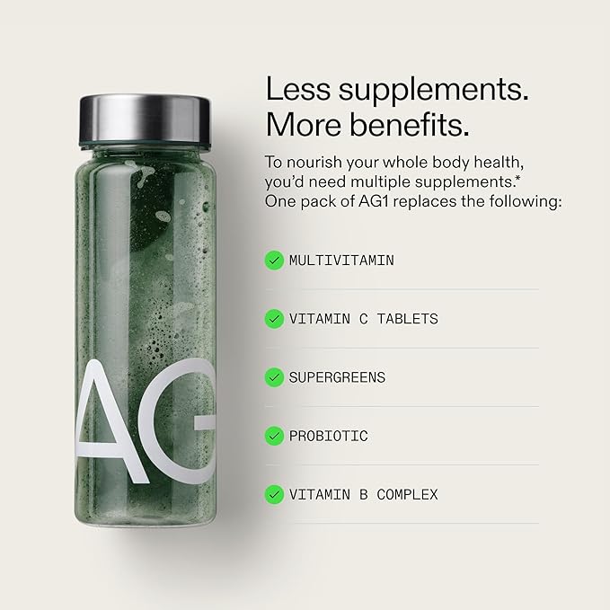AG1 Greens Powder Supplement | Improve Gut Health | Multivitamin, Probiotic, Gluten Free, Vegan and Keto Friendly | 75 Vitamins (Athletic Greens) - Refill Pouch Only